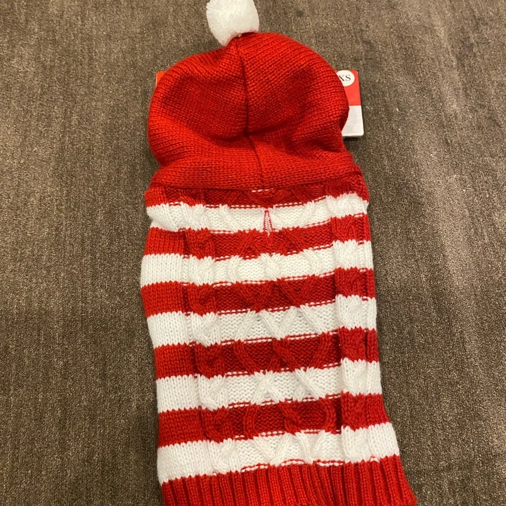 Friends Forever Red And White Striped‎ Hooded Dog Sweater Size Extra Small